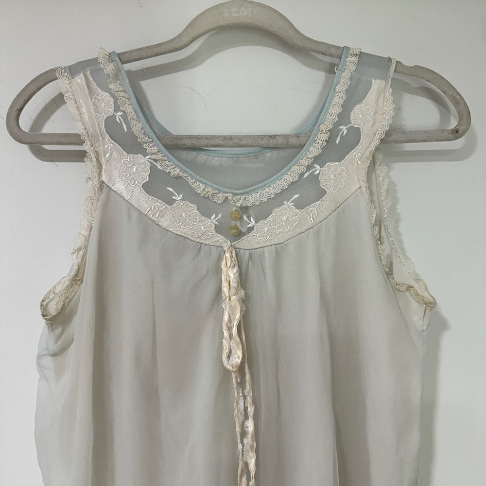 60s Aristocraft by Superior Vintage Nightgown Womens L USA Union Blue Lace Sheer